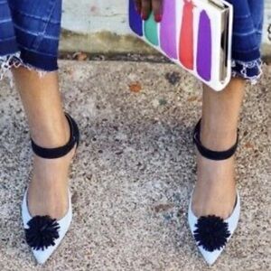 J.Crew Pom Pom Colorblock Flats Sz 7 Red Blue Light Blue Blogger Fav HTF NWT